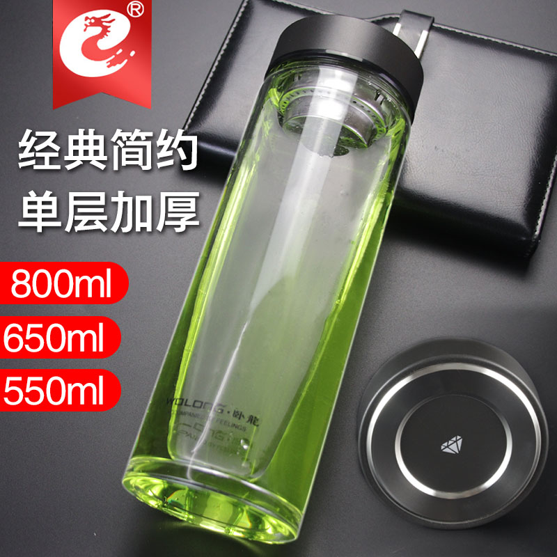 卧龙单层玻璃杯加厚带盖细长车载水杯大容量茶杯男耐高温喝水杯子