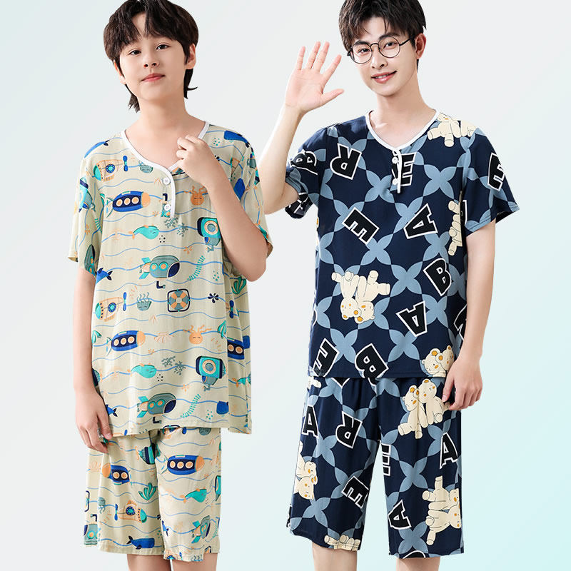 睡衣男大童青少年棉绸初中学生短袖套装夏季家居服宽松薄款空调服,童装/婴儿装/亲子装,家居服套装,淘宝优惠券,粉丝福利购,淘宝优惠卷