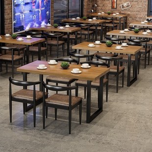 复古铁艺实木酒吧火锅烧烤店餐厅饮馆咖啡厅奶茶清吧餐桌椅子组合