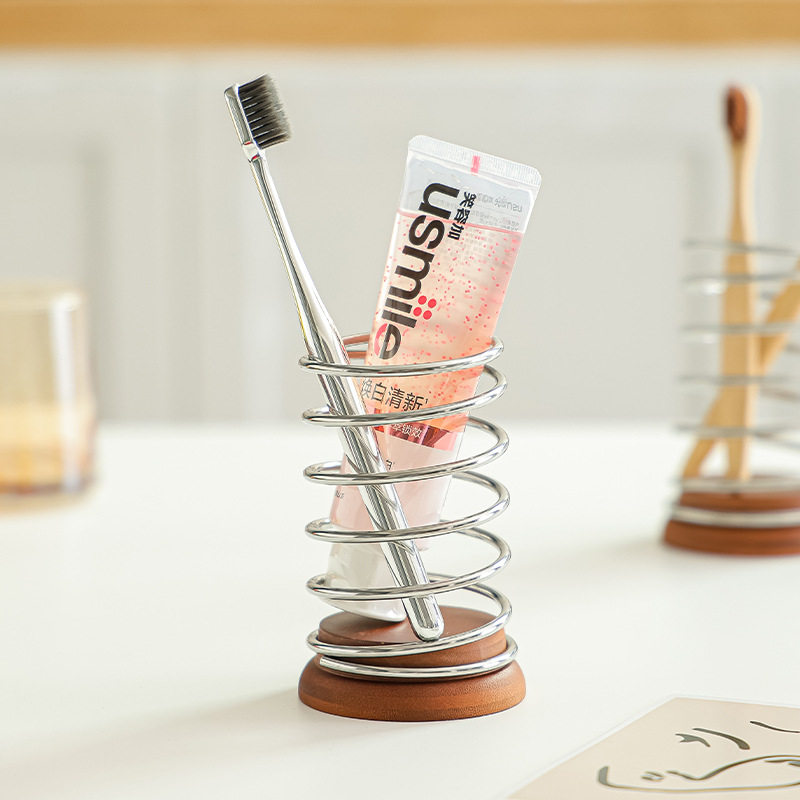 相思木不锈钢收纳架简约款牙刷架化妆刷笔筒梳子置物架弹簧牙刷座