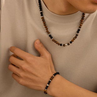 Volcanic stone beaded necklace men's clavicle chain jewelry
