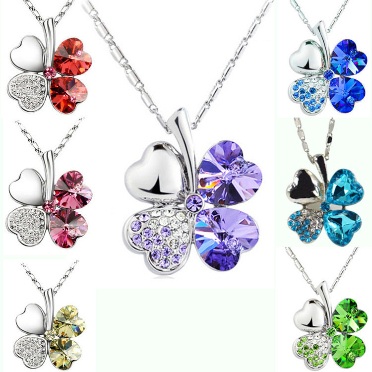 Crystal 4 Four Leaf Leaves Clover Pendant Necklaces Lover