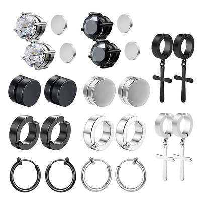 CZ Magnet Ear close Clip Women Men Punk Hip Hop Earring Set