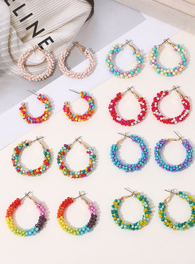 Crystal Beads Wire Winding Earrings Stainless Jewelry