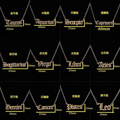 Stainless steel twelve zodiac English letter sweater necklac