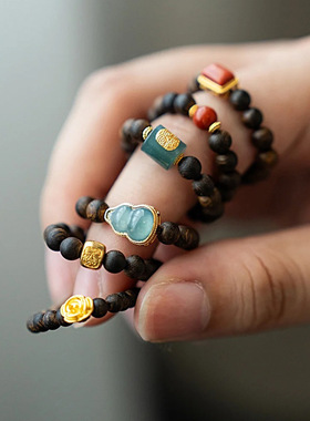 Original handmade natural Qinan agarwood millet bead ring ja