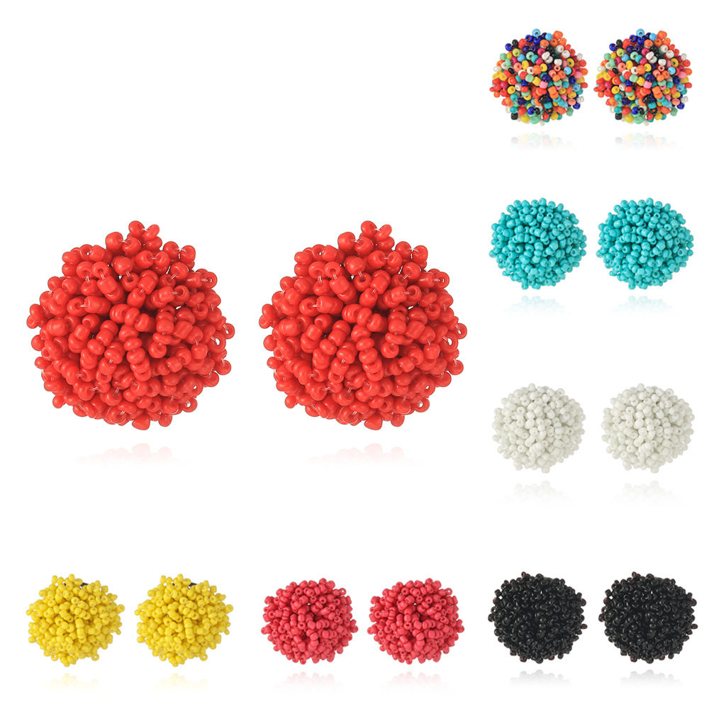 Female Handwoven Flower Rice Bead Earrings Bohemianfor Women