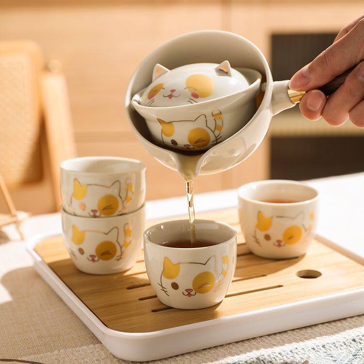 Fortune Cat Lazy-style Tea Brewing Set, Portable Travel Tea