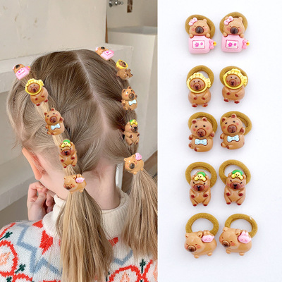 10Pcs Cute Capybara Hair Rope Girls Cartoon Resin