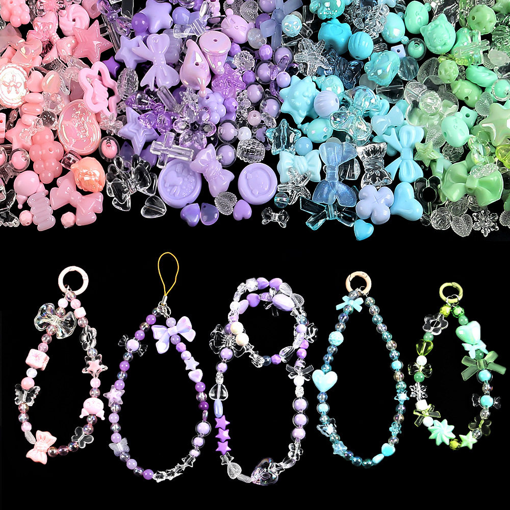 Cute bow, small flower, acrylic bead, DIY phone chain