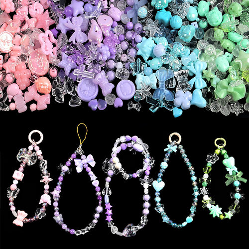 Cute bow, small flower, acrylic bead, DIY phone chain