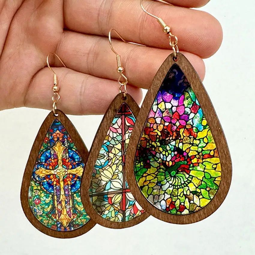 rn Wood Acrylic Bright Colorful Statement Earrings Wholesale