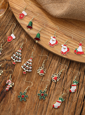 Santa Claus snowflake earrings, moose-shaped pendant earring