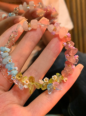 New colored crystal flower woven rope bracelet