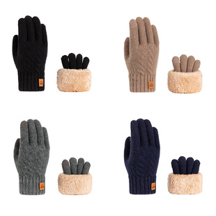 Winter double-layer velvet touch screen yarn riding gloves