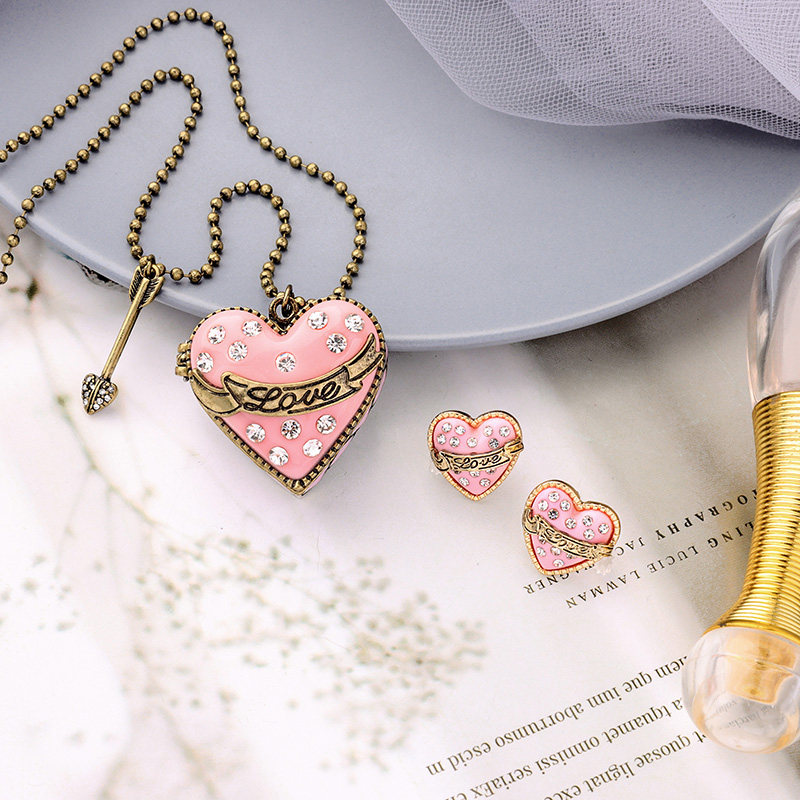 sweet elegant jewelry pink opened heart necklace earrings l