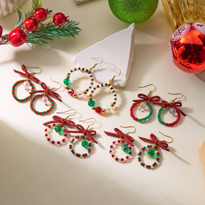 New Year Christmas Series Earrings Colorful Bowknot Beads