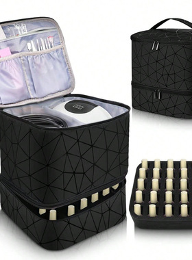 Large capacity high-end makeup bag PU portable double-layer