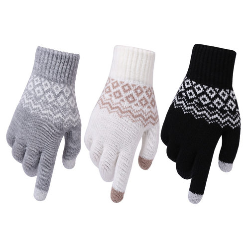 Cold resistant thickened women's  knitted touchscreen gloves