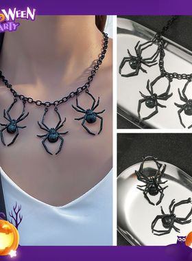 Halloween dark black glittery spider necklace and earrings