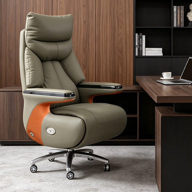 真皮可躺按摩办公椅午休智能电动老板椅商务久坐通风加热大班椅子