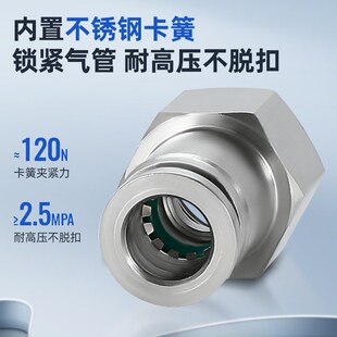 0V204内螺纹直通 304不锈钢气动气管内丝快插接头PCF6