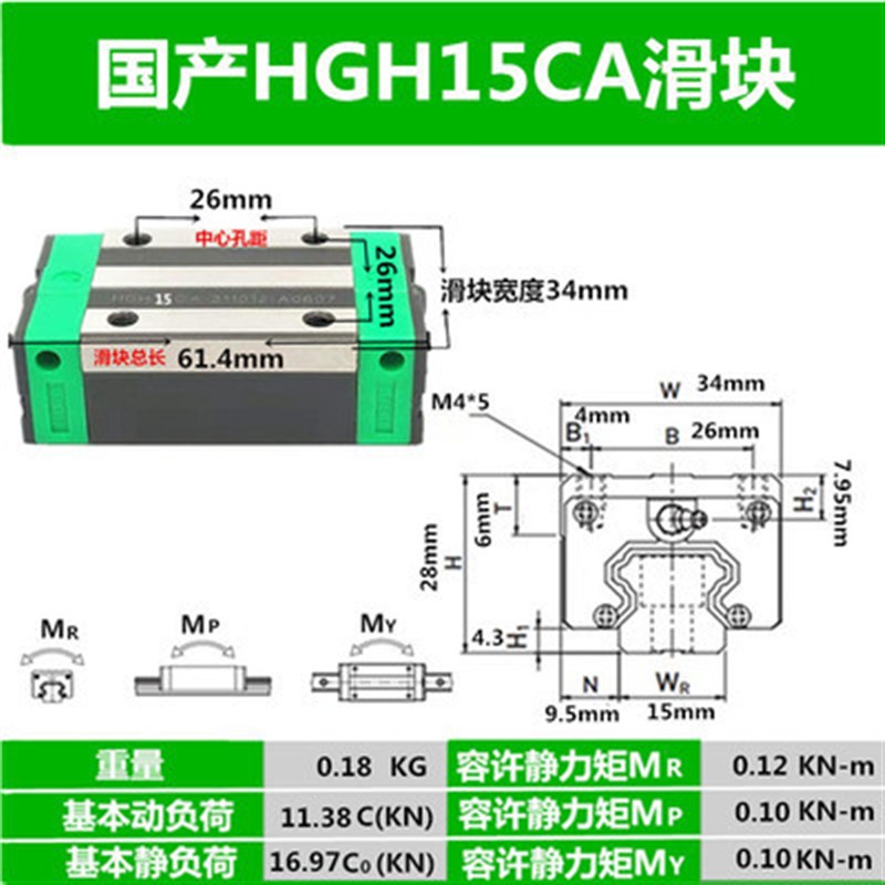 国产线性直线导轨滑块法兰四方 HGH/HGW15/20/25/30CA/YCC线轨滑