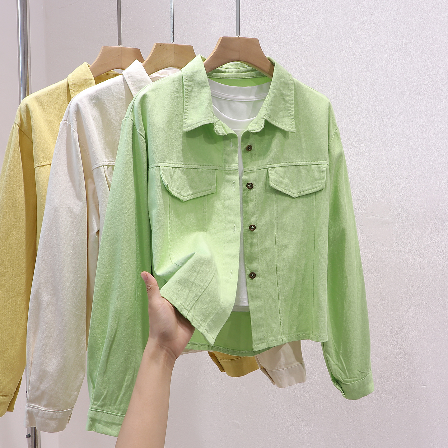 设计感甜美减龄糖果色衬衣上衣潮