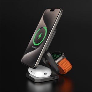 十一号线磁吸无线充电器适用于iPhone Magsafe快充支架iWatch9 5W快充 Ultra2快充苹果15Pro 折叠三合一无线