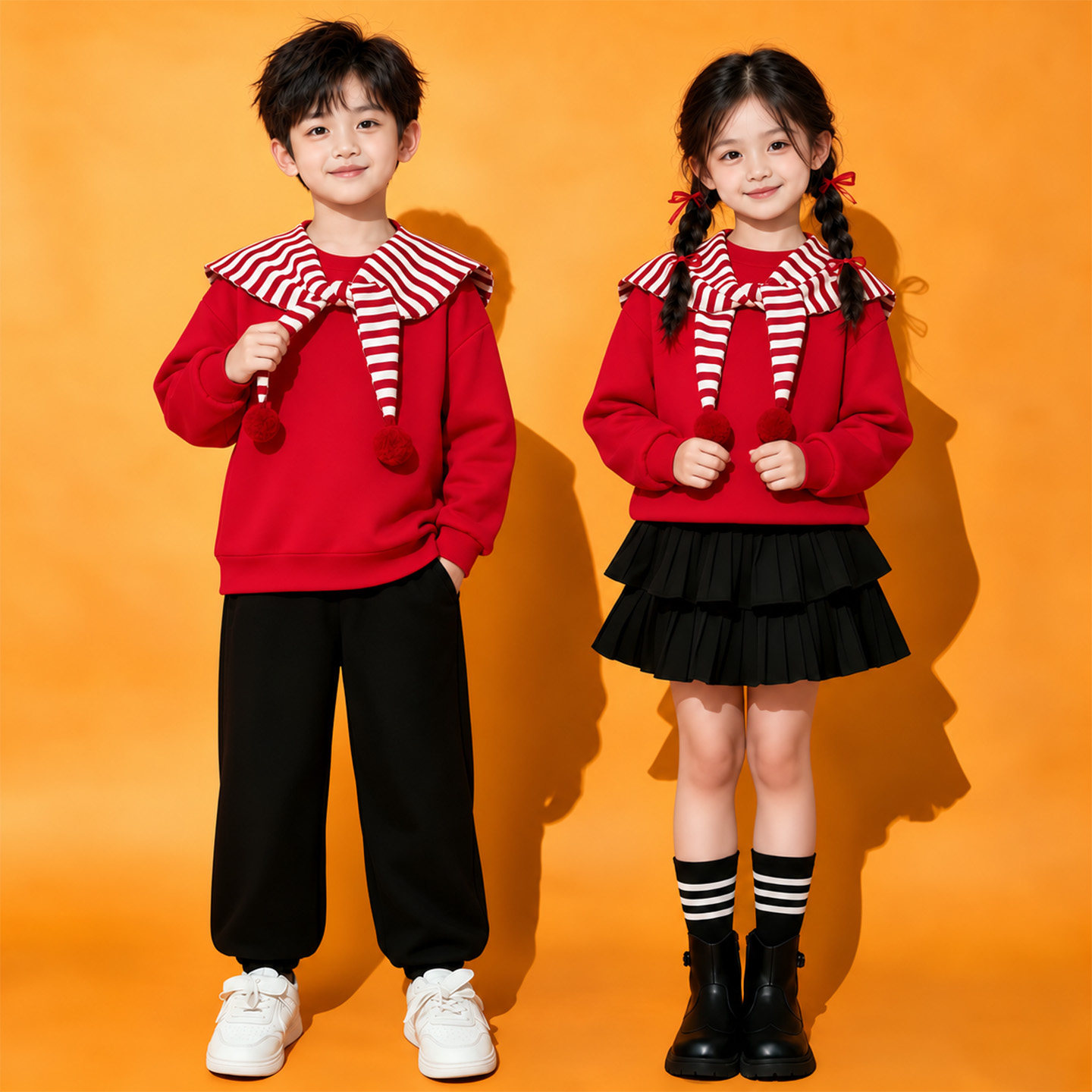儿童合唱演出服卫衣男女童拉拉队表演服装诗歌朗诵喜庆幼儿园红色