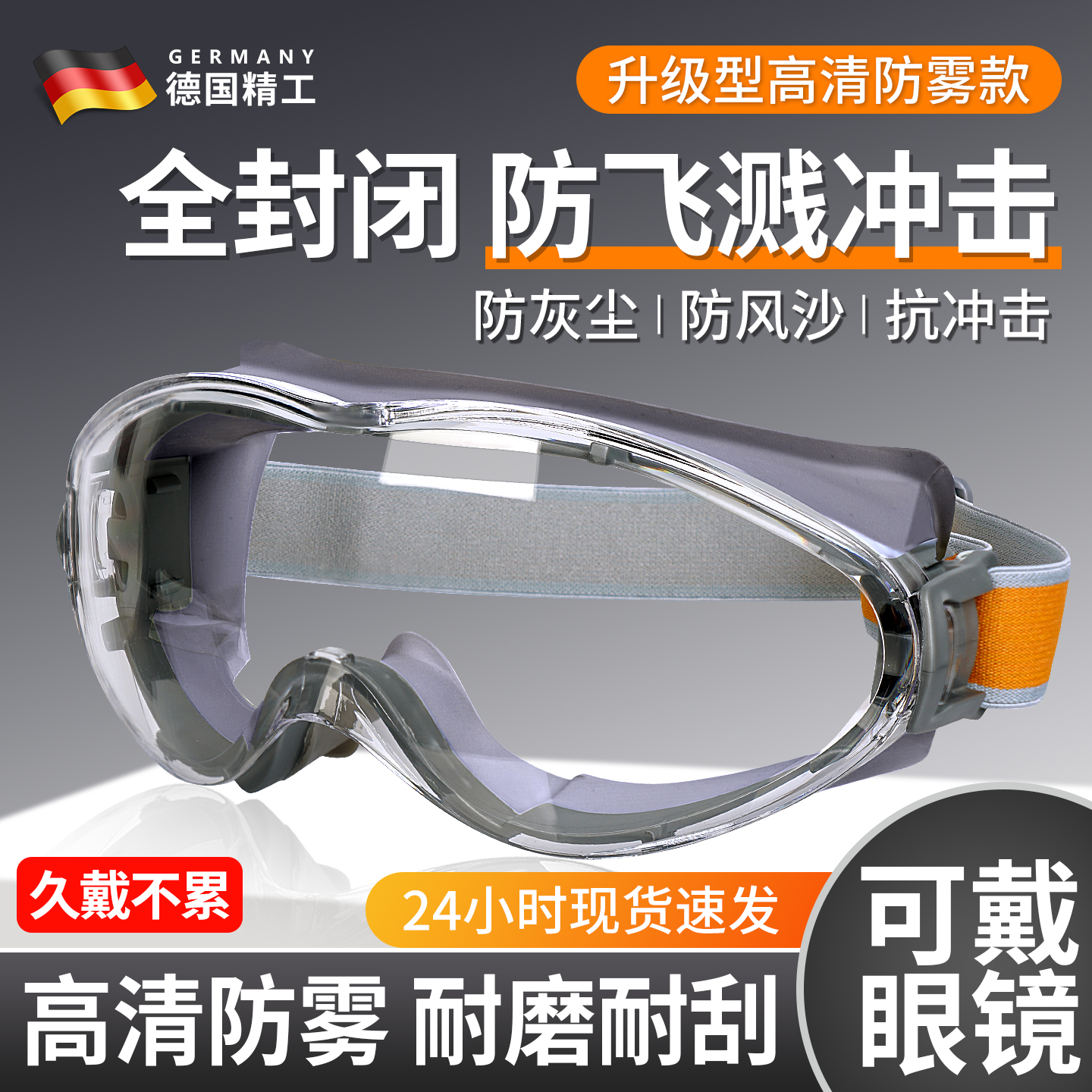 护目镜骑行登山可戴眼镜漂流防水防灰尘不起雾劳保防飞溅跳伞防风