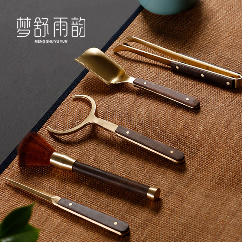 速发藤檀竹制茶桶茶道六君子实木黑编纯铜功夫茶具配件茶道零配茶