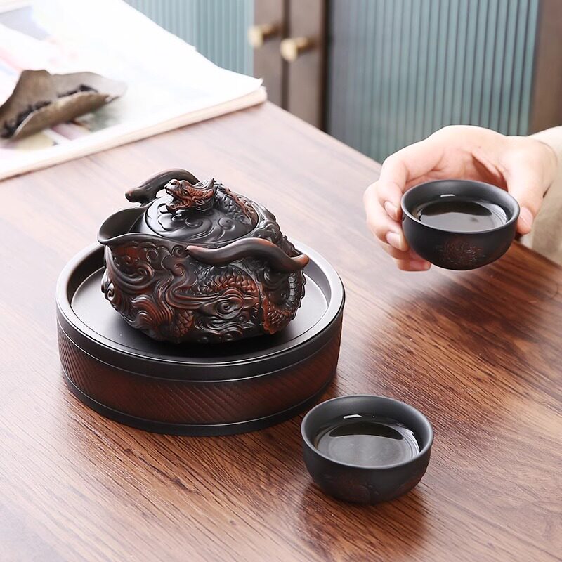 家用紫陶茶壶创意飞龙手抓茶壶家用覆古手雕茶特别单壶