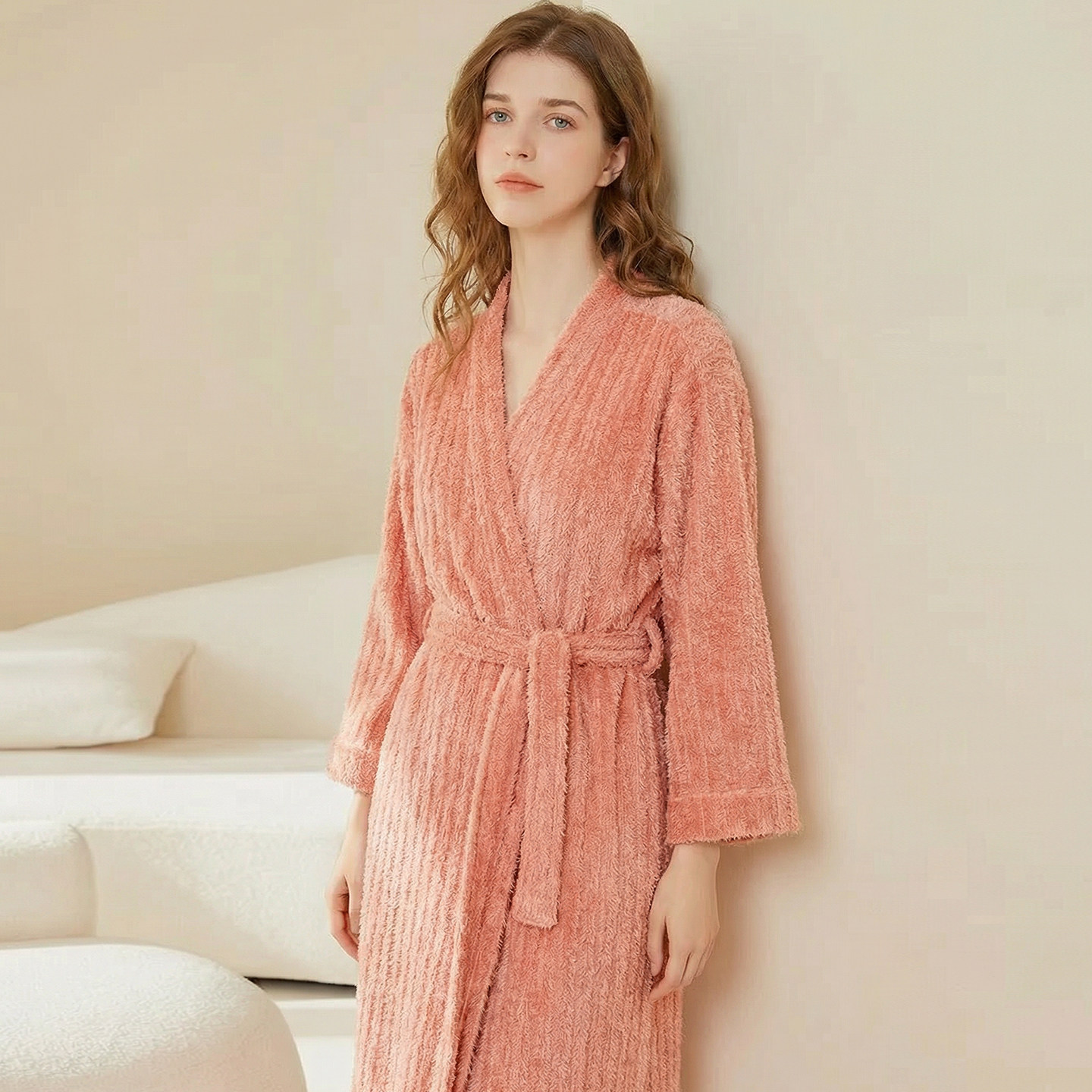 芮想秋冬季针织睡衣橘色女慵懒风浴袍长袖系带睡袍,女士内衣/男士内衣/家居服,睡袍/浴袍,淘宝优惠券,粉丝福利购,淘宝优惠卷