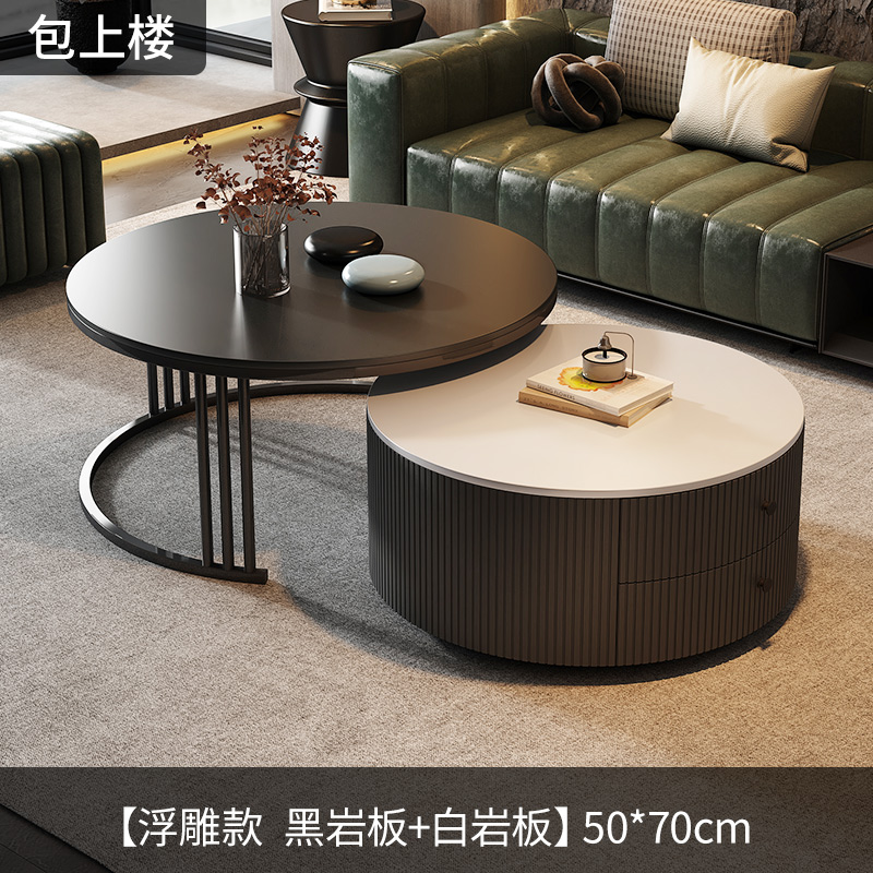 Rock plate Tea table a living room household 2024 The new Light luxury Modern simplicity Large-sized apartment senior black circular Tea table
