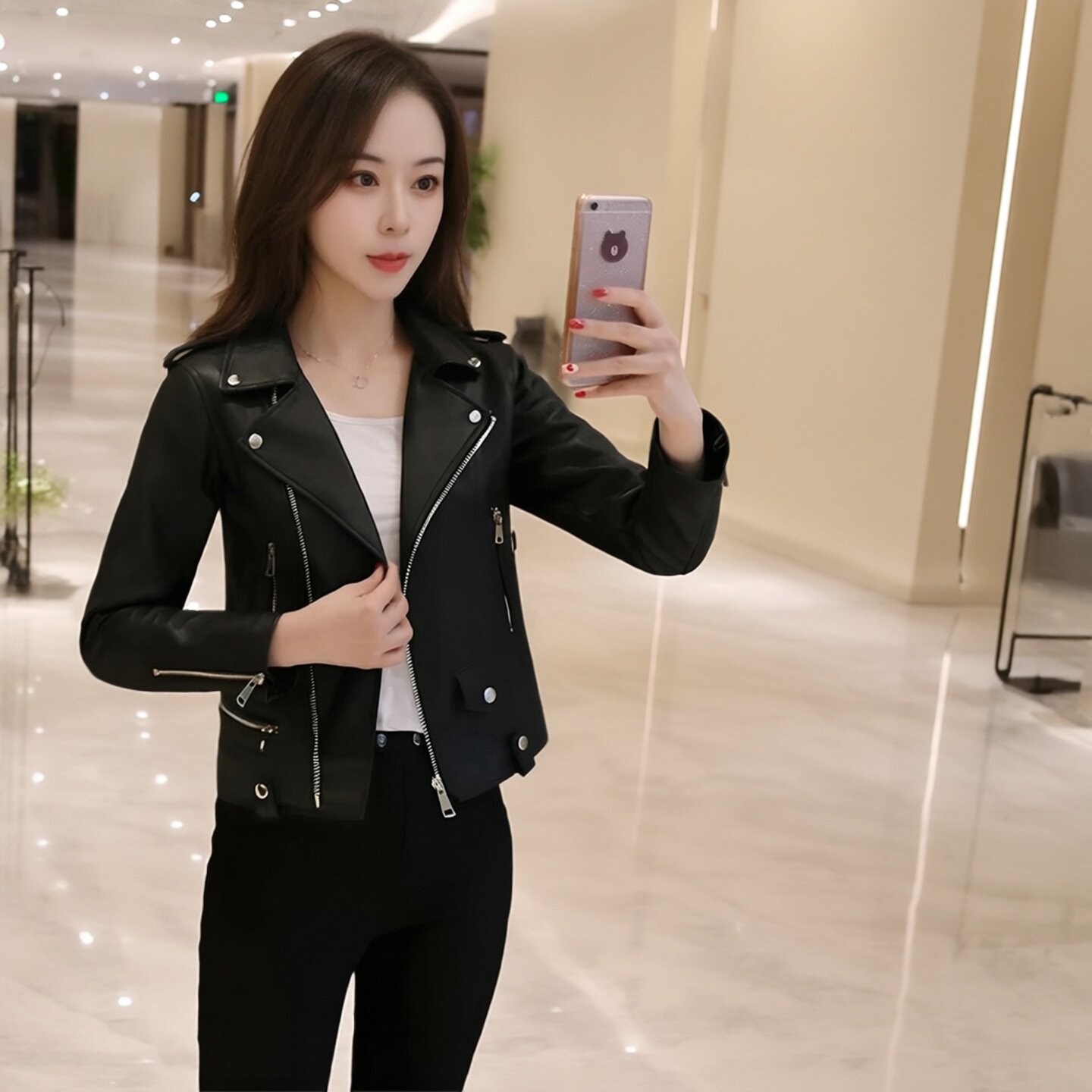 秋冬款女短款修身机车服外套显瘦