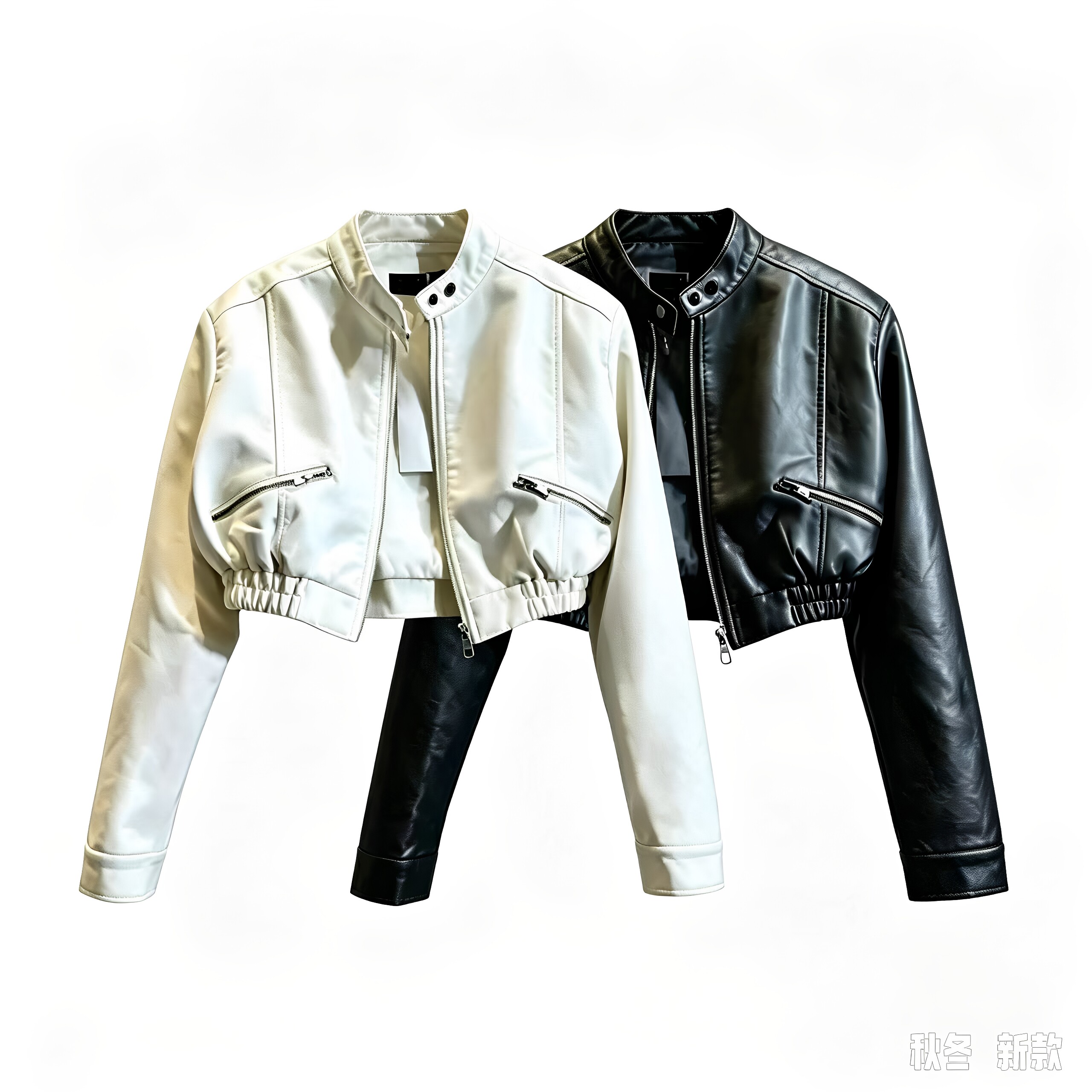 2026秋冬女短款机车服白外套夹克