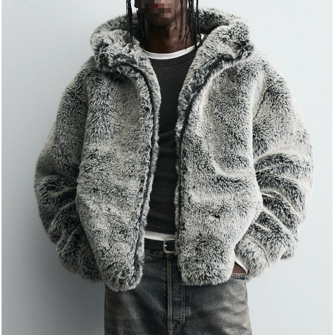 冬季青年男装上衣连帽皮草夹克外套百搭加厚毛毛绒大衣灰,男装,皮草,淘宝优惠券,粉丝福利购,淘宝优惠卷