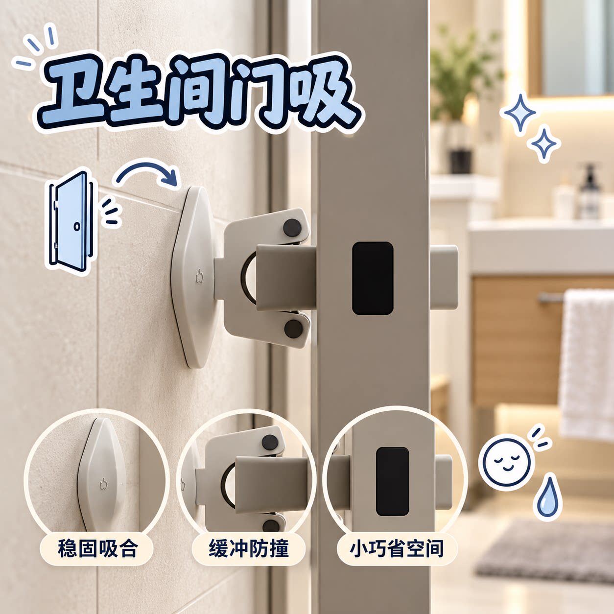 玻璃门邪修门吸!免打孔门把手防撞保护神器卫生间浴室门档阻门器