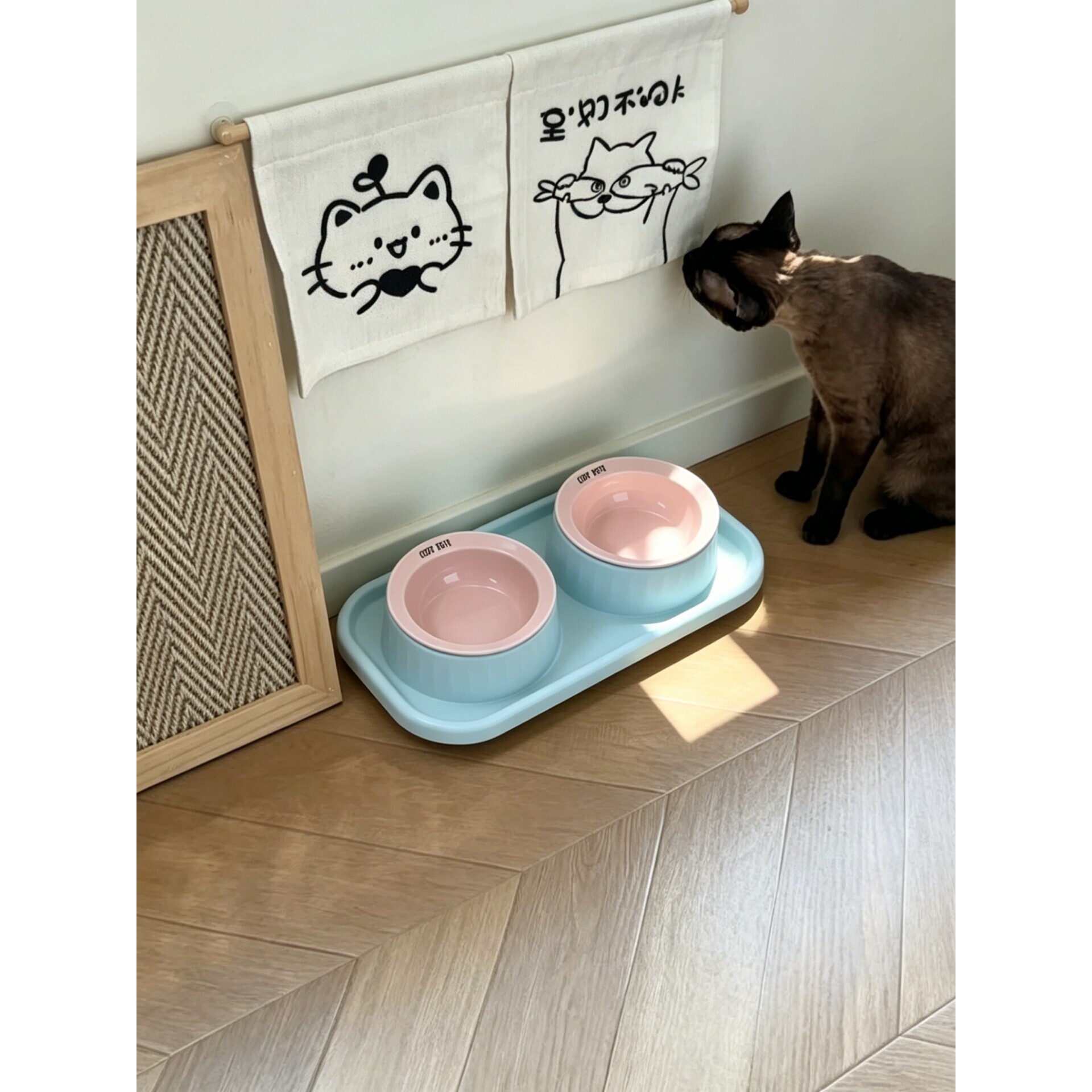 【粉色陶瓷碗】猫咪慢食碗大口径防外溅防黑下巴慢食碗小狗吃饭盆