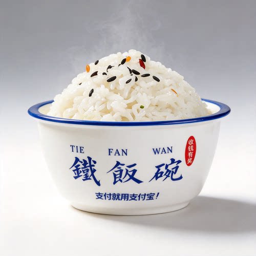 网红金铁饭碗陶瓷碗创意带字家用饭碗商用餐厅个性复古搪瓷风碗具