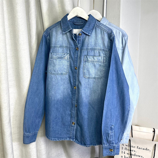 正肩衬衫 早春水洗叠穿长袖 女 重磅推～莱赛尔牛仔衣 美式