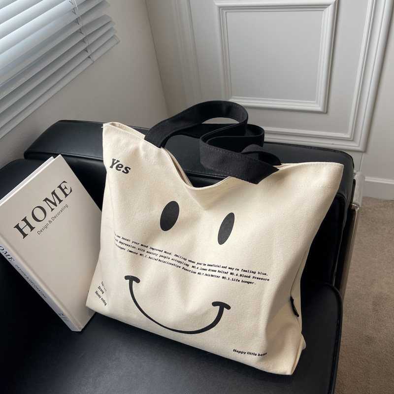 High-capacity portable Bag 2022 new pattern Smiling face Canvas bag Student wear The single shoulder bag Shopping Totesin the Leather/Lady bags/Men's bag, 时尚帆布包 category - from Buy2taobao.com to provide professional Taobao agent buy service