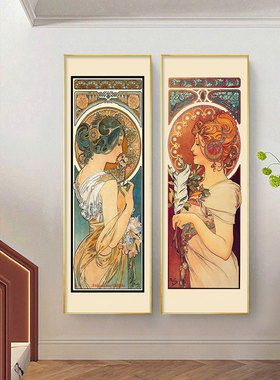 欧式复古美女装饰画Mucha个性小众艺术挂画穆夏客厅卧室玄关壁画