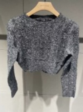 复古编织风灰色超短针织衫女2025冬季专柜正品毛衣1I821762X