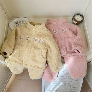 宝宝摇粒绒睡衣加厚女童秋冬珊瑚绒家居服儿童冬季保暖套装毛毛衣