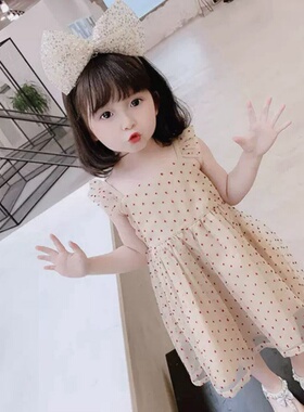 连衣裙波点小童蓬蓬纱新款2023吊带裙子韩版洋气儿童夏装公主女童