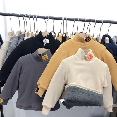 男童高领加棉加厚打底衫2025冬装韩国儿童保暖上衣笑脸贴标卫衣潮