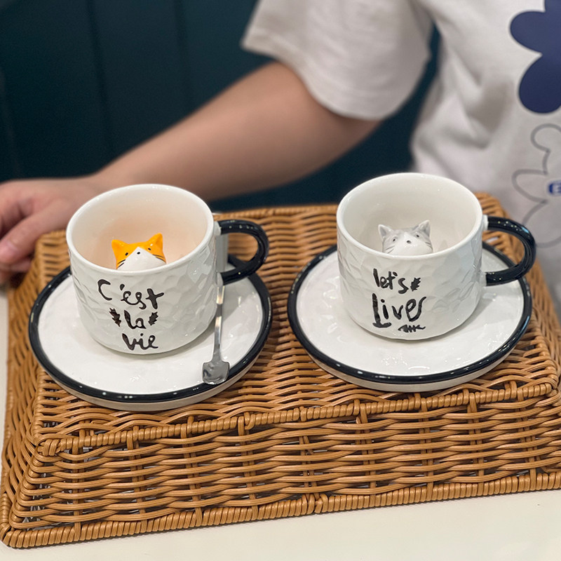 3D猫咪陶瓷杯马克杯耐高温套装