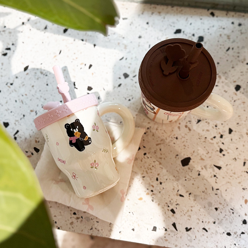 小动物带盖陶瓷马克杯可爱高颜值家用喝水杯子情侣杯送礼物伴手礼
